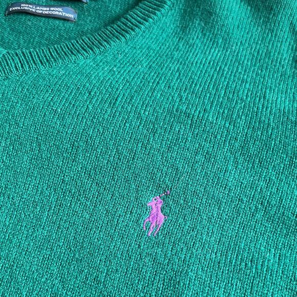 Polo Ralph Lauren | Green Lambswool V-Neck Oversized Sweater | Men's Size XL - Picture 7 of 10